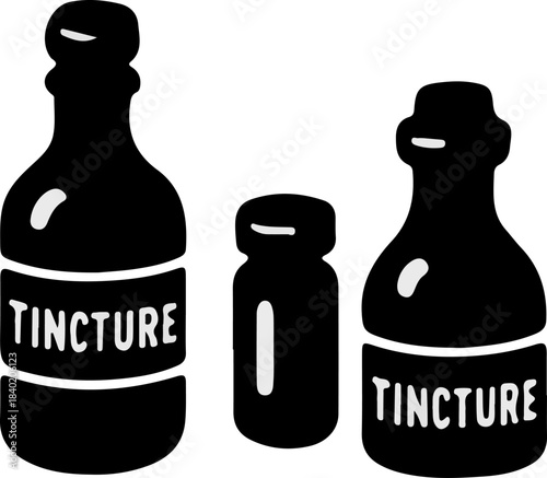 Black Silhouette Tincture Bottles Vector Set for Herbal Extract Icons