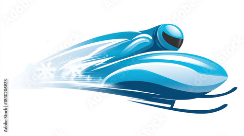 Dynamic logo  illustration of a bobsled racing down an icy track at high speed. This vibrant graphic depicts the thrill of winter sports and the speed of bobsledding competition