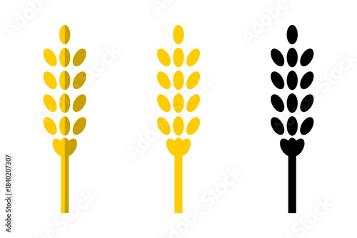 Stylized Abstract Wheat Ear Grain Flour Bakery Food Harvest Symbol Icon Set. Vector Image.
