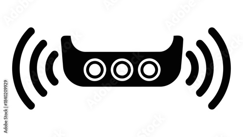 Automotive parking sensors icon with signal waves for assisted obstacle detection, illustrating safer reversing technolo