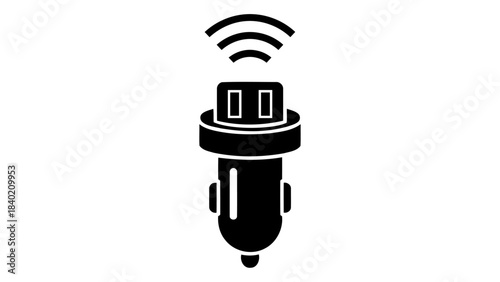 Car charger adapter with usb port and wireless signal icon, symbolizing charging and connectivity in a vehicle. 101