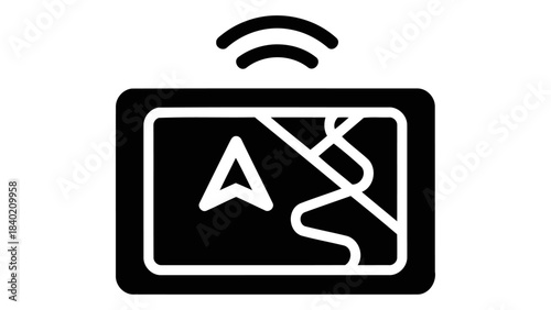 Car gps unit with real-time navigation and route guidance displayed on screen, showing destination a on a map with signa