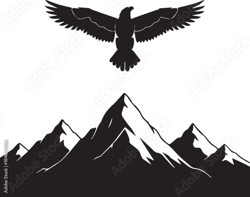  Vector soaring eagle flying over mountains landscape silhouette illustration