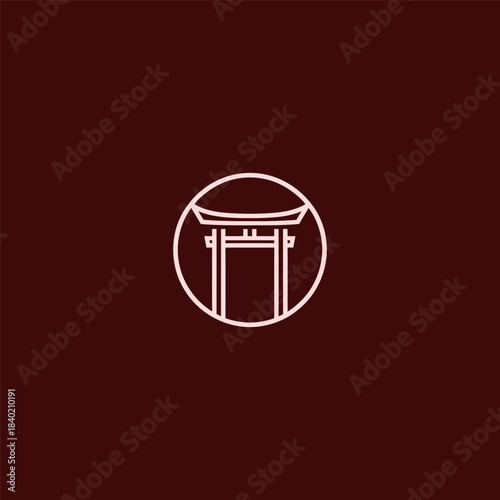 Torii gate line art logo with clean traditional minimal lines.