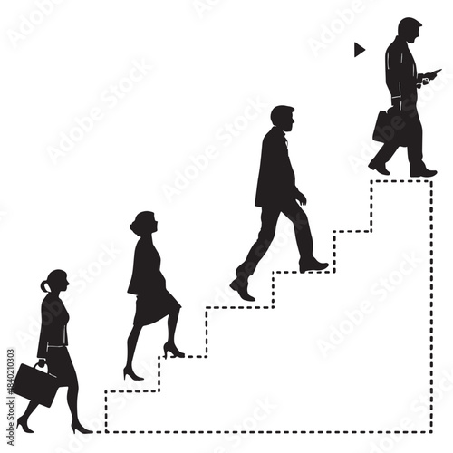 Black Career Progression Silhouette Vector, High Quality Illustration on White Background
