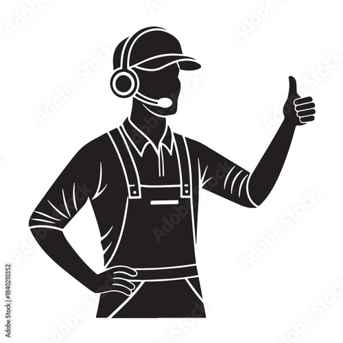 Black Customer Support Silhouette Vector, High Quality Illustration on White Background