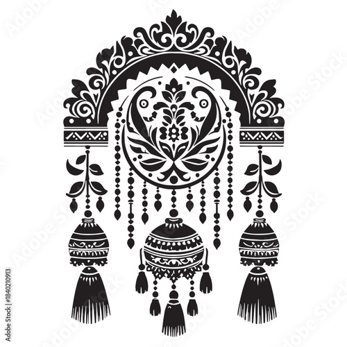 Black Decorative toran (door hangings) Silhouette Vector, High Quality Illustration on White Background