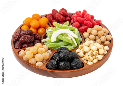 Colorful Assortment of Traditional Asian Dried Fruits and Candied Snacks