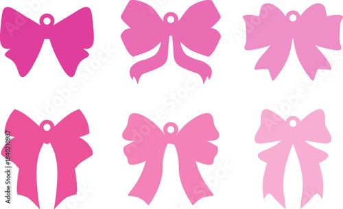 6 Pink Coquette Ribbon Bow Tags SVG, Laser Cut Files Glowforge Silhouette Cricut, Personalized Name, Basket Bag Tag Keychain Ornament Decor
