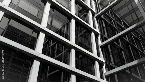 Modern Urban Building Facade Captured with Dynamic Low Angle Perspective in Monochrome