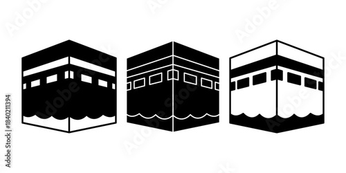 Kaaba Black Icon Bundle for Islamic Holy Landmark and Pilgrimage Themes
