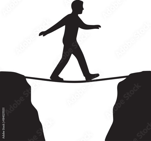  Silhouette businessman walking on a tightrope challenge vector illustrationV