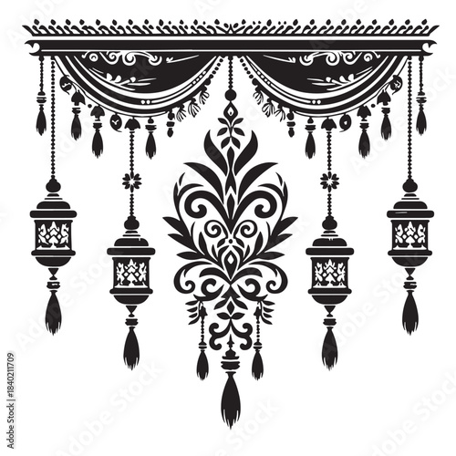 Black Decorative toran (door hangings) Silhouette Vector, High Quality Illustration on White Background