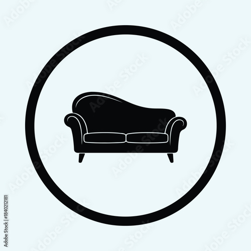 Vector Classic elegant curved chaise lounge furniture icon symbol in a circle silhouette Illustration
