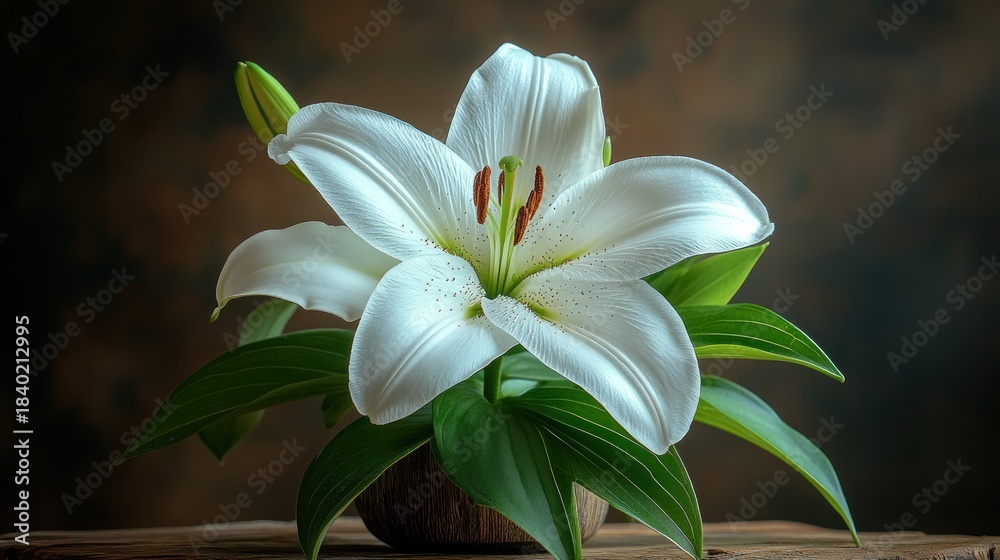 Obraz premium White lily in a vase, studio shot