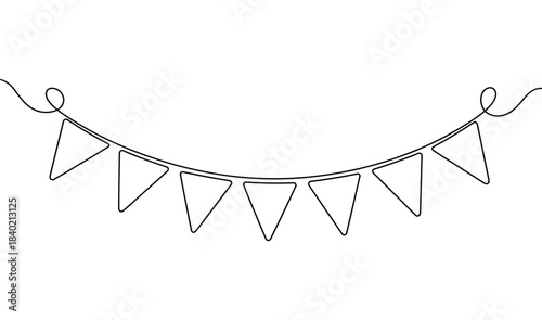 Minimalist hand-drawn bunting garland illustration with triangular flags on a string, perfect for celebration, decoration, party design and festive themes