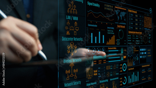 фотографія Explore the intricate world of communication networks through this visually compelling data presentation showcasing connectivity, security, and performance insights in modern IT infrastructure