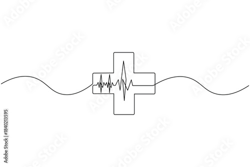 Healthcare heart cross continuous one line minimalist design vector
