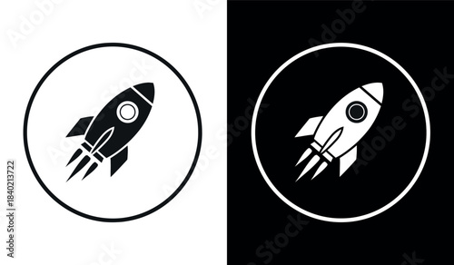 Rocket ship icon set black and white design