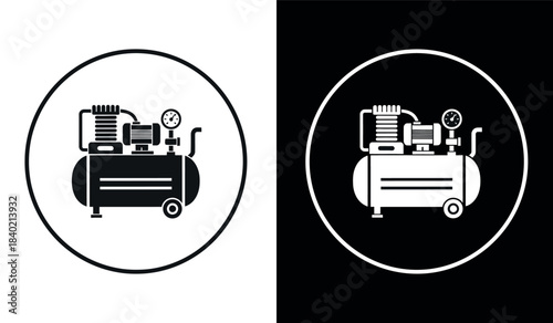 Air compressor illustration black and white vector design