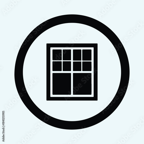Vector classical home window icon symbol surrounded by a circular frame silhouette Illustration