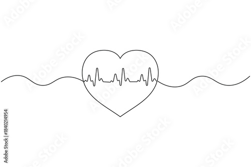 Medical cross with heartbeat one line minimalist outline illustration

