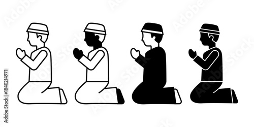 Muslim Man Praying Black Icon Bundle for Islamic Worship Themes