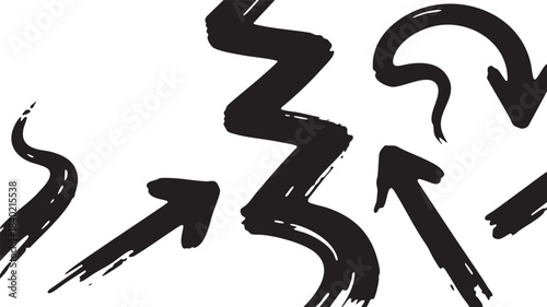 Grunge Hand-Drawn Arrow & Zigzag Set: Bold Black Brush Stroke Directional Design Elements