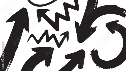 Grunge Hand-Drawn Arrow & Zigzag Set: Bold Black Brush Stroke Directional Design Elements