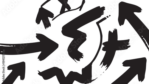 Grunge Hand-Drawn Arrow & Loop Set: Bold Black Brush Stroke Directional Pointers 