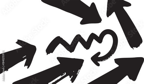 Grunge Hand-Drawn Arrow Set: Bold Black Brush Stroke Directional Pointers
