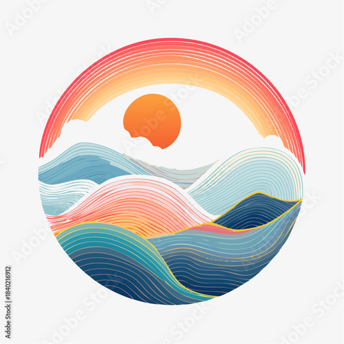 Minimal abstract circular line motif created with smooth curved geometry in a clean flat vector style, featuring uniform strokes and simple contours suitable for modern design projects, UI elements.