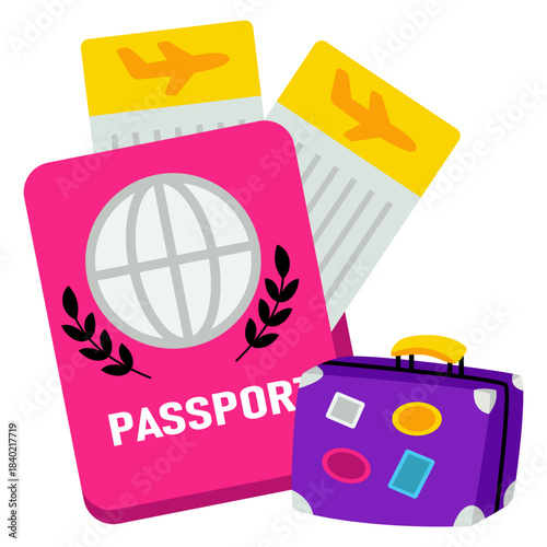 A flat design icon of passport, travel permit vector