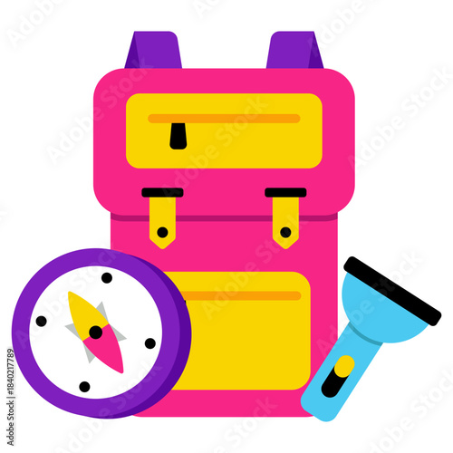 A colored design icon of travel accessories 