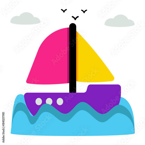 A flat design icon of rowing boat 
