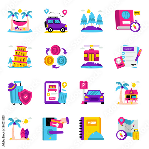 Set of Holidays and Travel Flat Icons