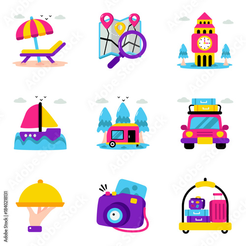 Set of Holidays and Beach Flat Icons