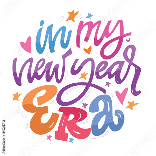 In my new year era - cute hand drawn doodle lettering postcard.  Holly Jolly, Tis the season. 2026