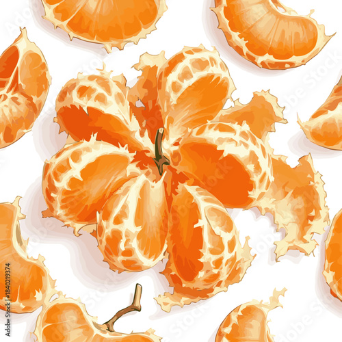 Create a kinds of deferent realistic Bright orange mandarin segments are peeled and separated, showcasing their natural texture as a fresh, vector art with white background.