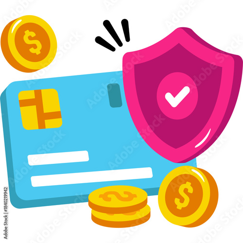 Padlock with card, icon of secure atm card