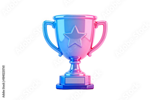 A shiny colorful trophy cup with a star emblem on it