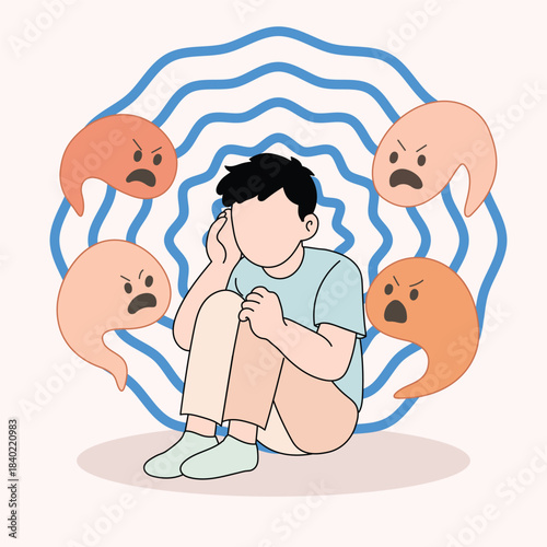 Schizophrenia concept with distressed man and distorted shapes