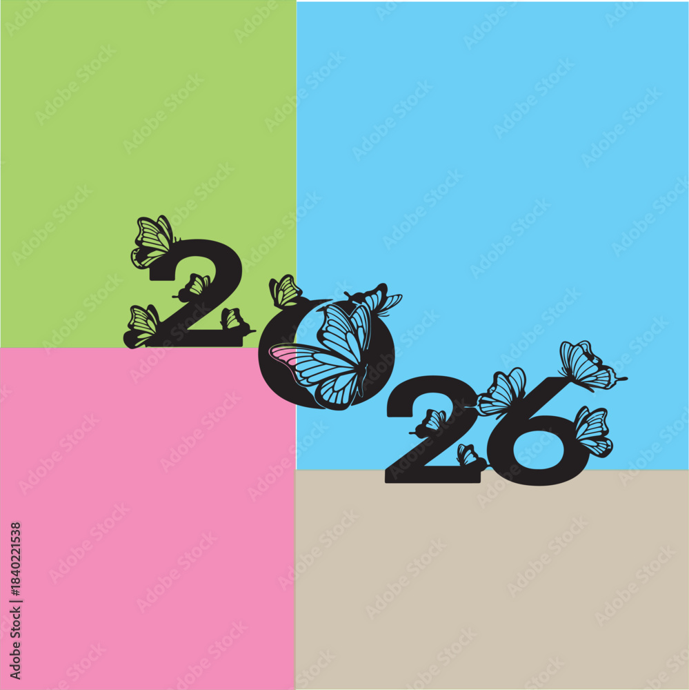 Naklejka premium “New Year Wallpaper and Invitation Design with Elegant Butterfly, Fancy New Year Writing, Festive Background, Modern Discount Logo Design, Celebration Template for Marketing and Greetings”