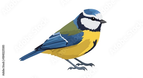 Blue Tit Bird Illustration Isolated on White Background.