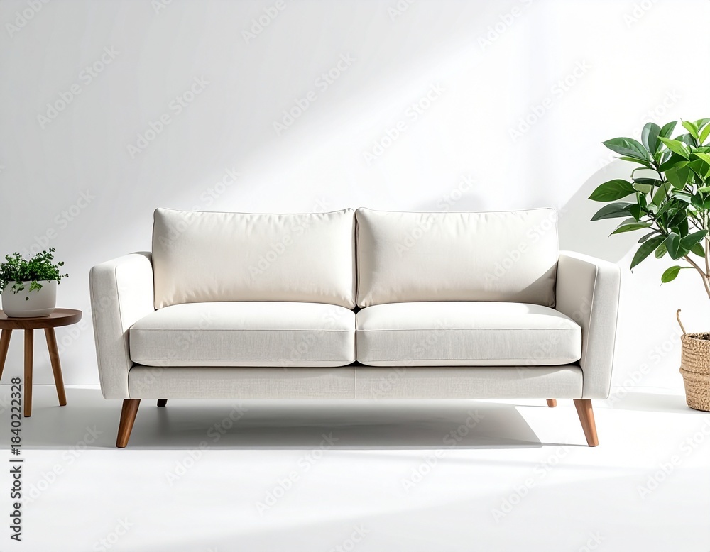 Fototapeta premium 白背景のミニマルな北欧風ソファ