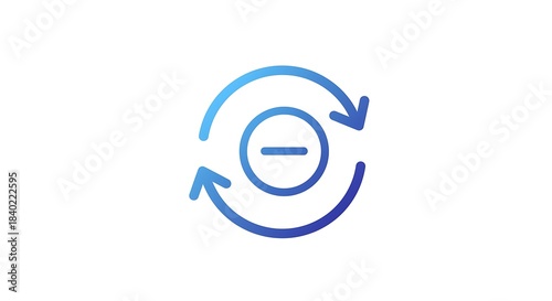 Circular arrows with a minus sign vector icon.
