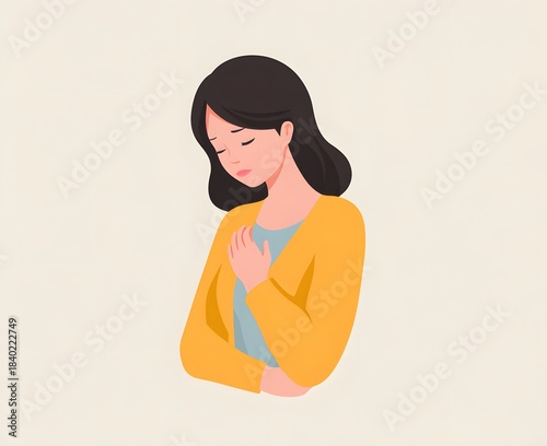 Illustration of a woman with hand on chest, expressing emotion