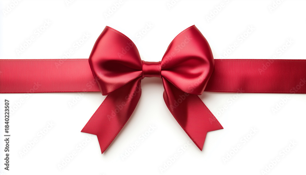 Fototapeta premium Red atlas ribbon bow isolated on white background