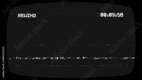 Rewind VHS animation rewind VHS video tape screen on black background. Rewind VHS with Distortion Noise. 4K Video