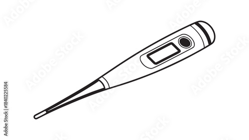 Hand drawn sketch of a digital thermometer on a white background for medical and health concepts